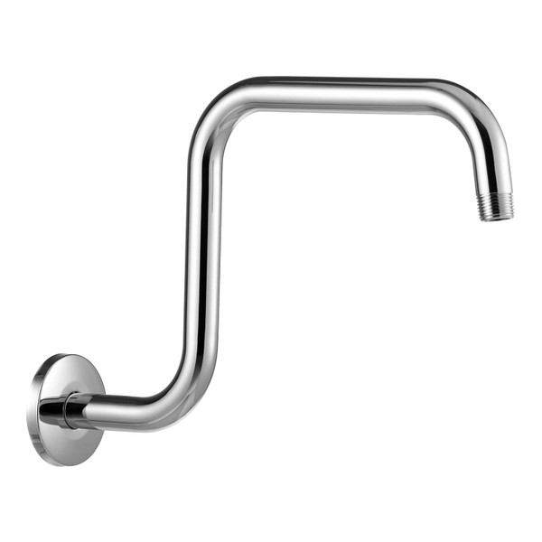 OFFO Shower Head Extension Arm 13 in, S Shaped High Rise Extender with Flange Shower Head Pipe Arm Chrome