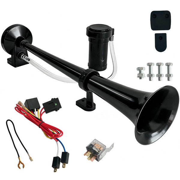 Socpuro 12V 150DB Car Air Horns with Compressor, 18 Inches Chrome Zinc Single Trumpet Truck Air Horn Set for Car Truck Train Boat