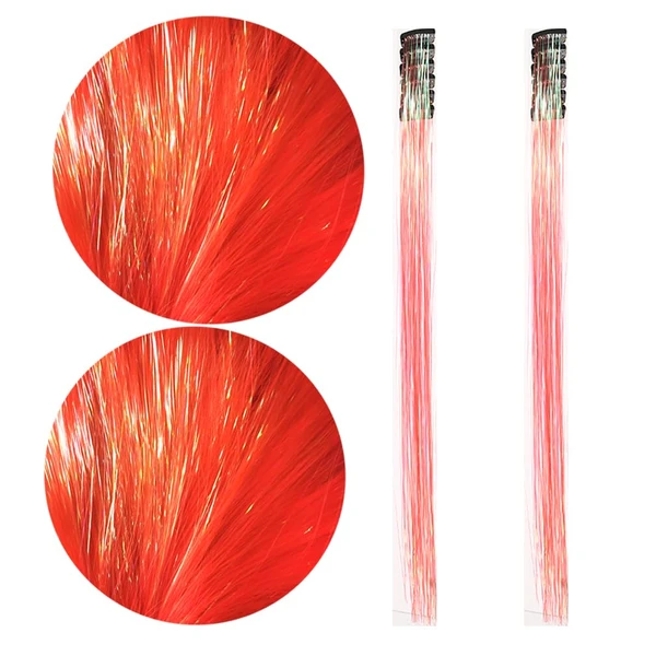 Orange Hair Tinsel Clip in 22 Inch Tinsel Hair Extensions with Clips 12 Pcs Colorful Glitter Tinsel Sparkling Fairy Hair Accessories for Women Kids Girls