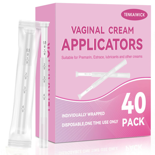 TENKAIWICK 40 Pack Disposable Vaginal Suppository Applicator for Women, Fits Most Lubricants Creams Gels Pills Tablet Suppositories, Threaded End with Dosage Markings Individually Wrapped
