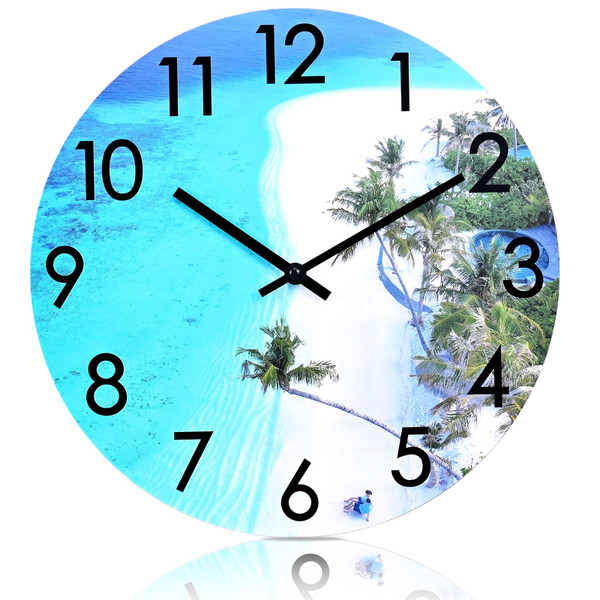 16 Inch Large Outdoor Clock Waterproof - Beach Coastal Style Nautical Ocean Decorative Glass Wall Clocks for Patio Pool Living Room Home Decor, Blue