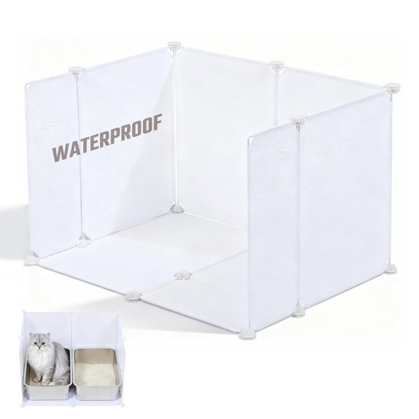 NiidodKatzi Cat Litter Box Enclosure Waterproof Splash Guard Extra Large, Light Weight Plastic Sheets with Cover Cable Tie Hammer Tape & Tape Measure 27.5L × 20.4W x 17.7H inch