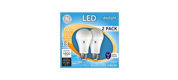 GE A21 E26 (Medium) LED Bulb Daylight 100 Watt Equivalence 2 pk