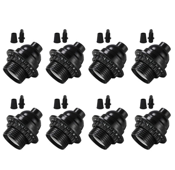 Aplstar Black E26/ E27 Light Sockets, Retro Edison Lamp Holder with E26 Medium Screw, 200℃ Heat Resistant Standard Screw-in Lamp Socket for Vintage Edison Bulbs Pendant Lamp (8PACK)