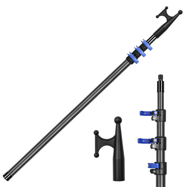 DOBEN 12FT Carbon Fiber Telescoping Boat Hook, Floating Extension Pole, Non-Slip Lightweight Boat Pole for Docking, Push-Pull and Boating