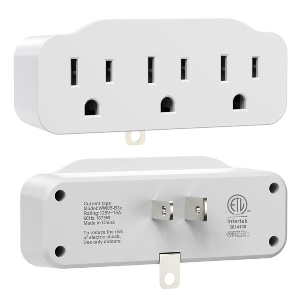 3 Prong Outlet Extender, HITRENDS 3 Way Plug Adapter, Power Splitter 3 Prong with Grounded Plug, 3 Outlet Adapter Use for Home/Office/Dorm, White, 2 Pack