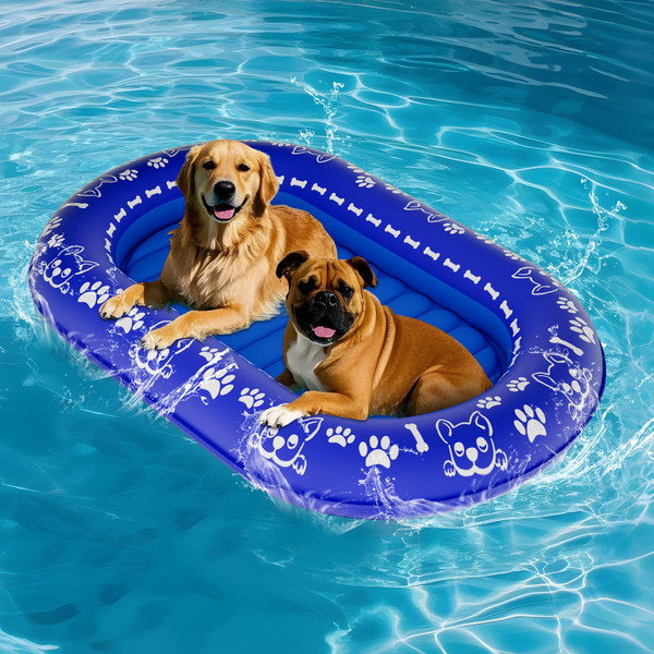 57''x35'' Extra Large Dog Pool Float, Heavy-Duty Inflatable Pet Raft for Dogs Up to 200 lb, Non-Slip & Scratch-Resistant Pool Mat for Lake, River, Water Floating for Small/Medium Pets, Dog Floatie