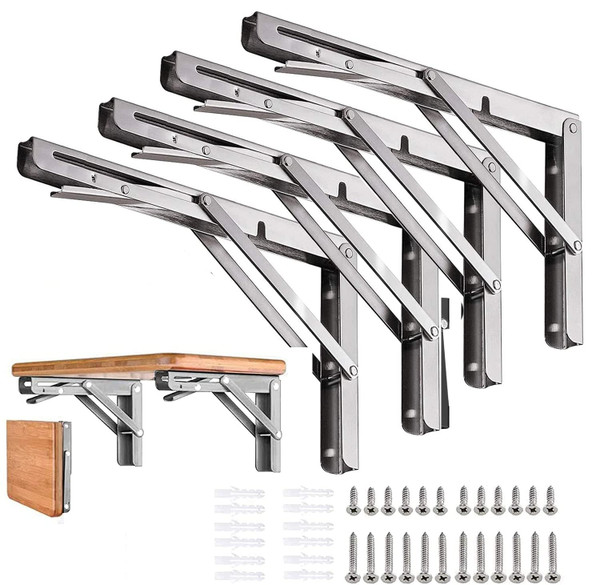 Folding Shelf Brackets 22 inch 4 Pcs Max. Load 440lb - Heavy Duty Stainless Steel DIY Wall Mounted Collapsible Shelf Bracket, Space Saving for Garage Workstation, Stuff Supports, Table, Workbench