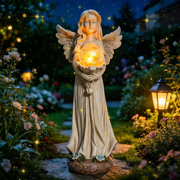 MUMTOP Angel Statues for Garden, White Solar Angels Statue for Cemetery