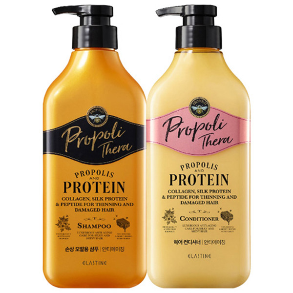 엘라스틴 프로폴리테라 안티에이징 ( 건조하고 손상된 모발용 샴푸 500ML 1개 + 헤어 컨디셔너 500ML 1개 ) / 프로폴리스 추출물 함유/Elastine Propolithera Shampoo/Conditioner/Treatment (Choose 1), Damage Shampoo 500ml