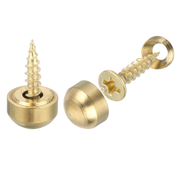 uxcell 16Pcs Brass Decorative Screws with Caps, 9mm Mirror Screws Cover Self-Tapping Screws for Furniture Fixing, Gold Tone