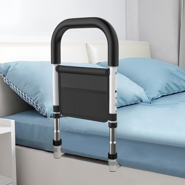 BOLESHU Bed Rails for Elderly Adults Safety, Medical Bed Assist Rail for Seniors, Bedrails for King Twin Full Size Bed, Height Adjustable Bedside Railing Grab Bar Handle with Storage Bag