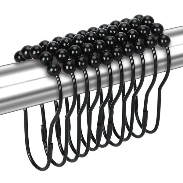 Shower Curtain Hooks Rings for Bathroom, 12PCS Matte Black Stainless Steel Rust Resistant Shower Curtain Rings for Shower Curtains, Kitchen Utensils, Bathroom Decorations, etc.
