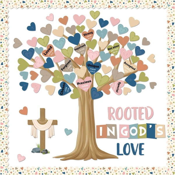 Boho Classroom Tree Bulletin Board Set Rooted in God’s Love Classroom Decor