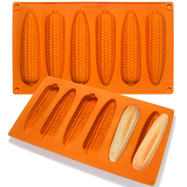 Corn Stick Bread Pan, Silicone Corn Cob Bread Molds for Baking,Cornbread Pan for baking Golden Brown 2Pack
