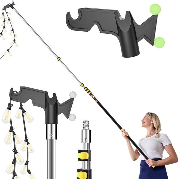 6-24ft Telescopic Extension Pole & Utility Hook for Christmas Lights