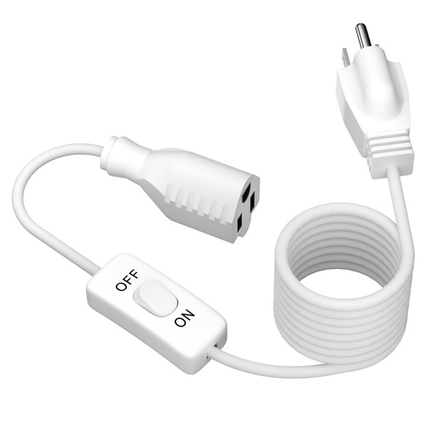 STARELO Extension Cord with Switch 3-Prong Indoor White Extension Cord,18AWG Control Switch ON/Off 3A 125V NEMA 5-15R Grounded Plug Receptacle.（15FT White）