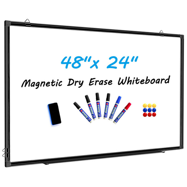 H-Qprobd 48"x24" Magnetic White Board Dry Erase Wall Mount Whiteboard - Office Home Classrooms White Board Hanging Writing Board with Black Aluminum Frame