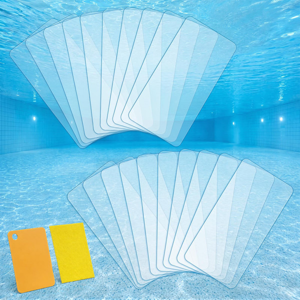Dommsinon 20pcs Self-Adhesive Underwater Pool Patch Repair Kit - 4in x 7.8in Clear TPU Vinyl Pool Liner Patch Kit for In-Ground or Above Ground Pools Inflatable Swimming Pool