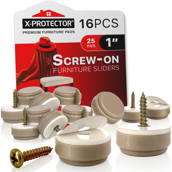 Chair Glides X-PROTECTOR - 16 PCS 1" Screw-On Furniture Glides
