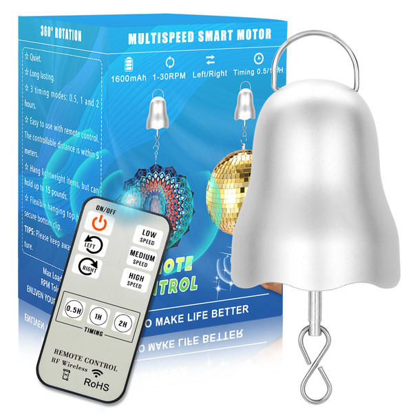 Slow Disco Ball Motor with Remote, 1-30 RPM Adjustable Speed Battery Operated Wind Spinner Motor, Spinning Mobile Rotating Wind Chime Motor Timing & Direction Setting for Party Christmas Ornament