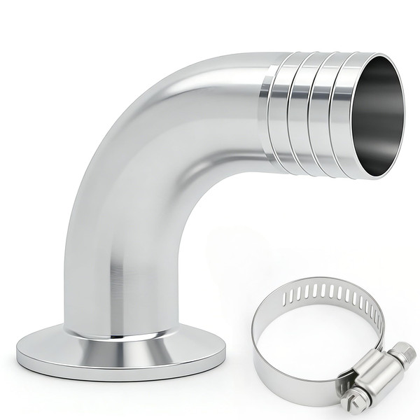 Lophtnix Stainless Steel 304 Sanitary Hose Barb Pipe Fitting 1.5" Tri Clamp (50.5mm OD Ferrule) 90 Degree Elbow 1-1/2" Barbed & 1pc SS304 Hose Clamp