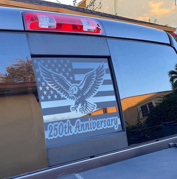 for Chevy Sierra Silverado 2019-2026 Rear Middle Window American Flag Decal, United States 250th Anniversary Patriotic Truck Decal, Matte Black USA Flag Rear Sliding Window Truck Accessories