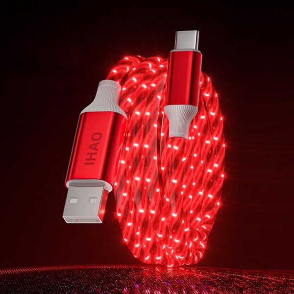IHAO Starry Light-Up USB Cable USBA to USBC Cable Durable Fast Charging Cable with Visible Current Flow As Night Light Use-A to C Star Red