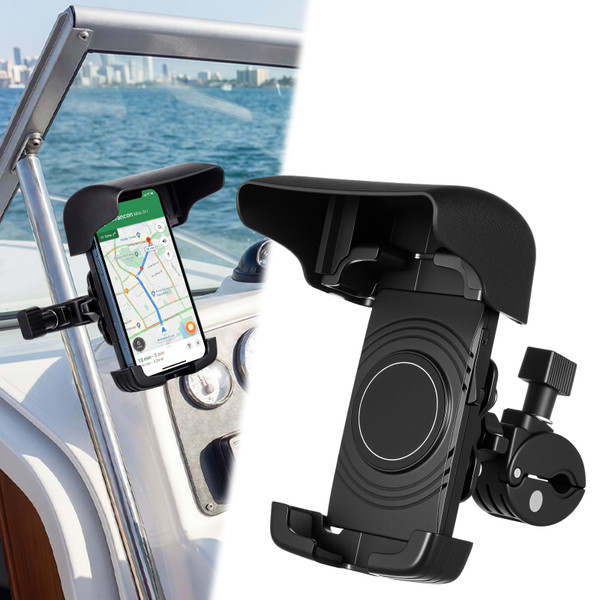 Tellegloww 1 Pack Boat Phone Holder, Crab Clamp, with Sunshade, Black