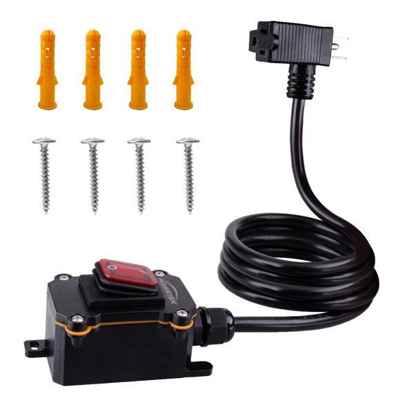 Inline Cord Switch with 10FT Cable Piggyback Plug(3-Pronged), IP67 Waterproof Extension Cord with On/Off Switch, AC/DC 20A-125V,16A-250V Inline Power Switch with Red LED Rocker Button