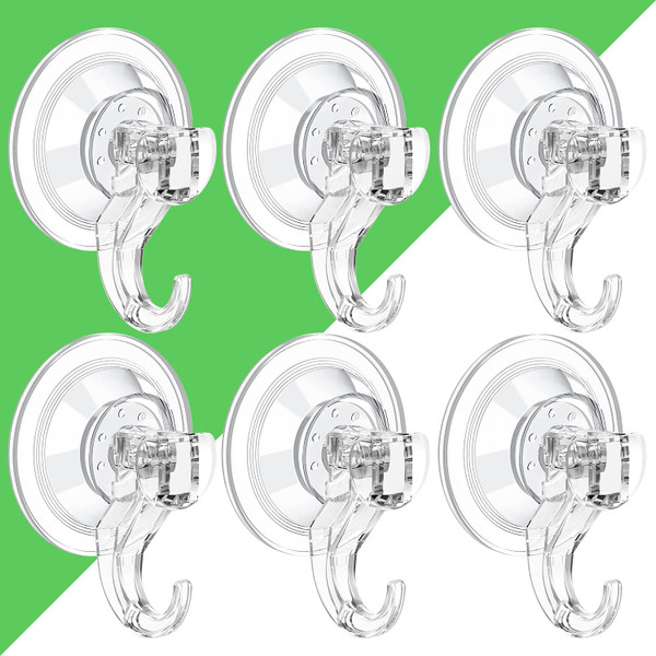 LUXEAR Suction Cup Hooks, Clear Reusable Suction Hooks, 6 Pack