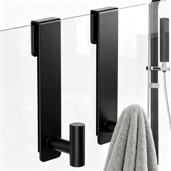 WUIVIUT T-Shape Heavy-Duty Stainless Steel Over The Glass Door Hooks - Frameless Glass Door Hooks for Bathroom Shower Towel Holder 19 cm Hook for Robe,Towels,Shower(T Shape 2 Pack, Fits 3/8'' Thick)