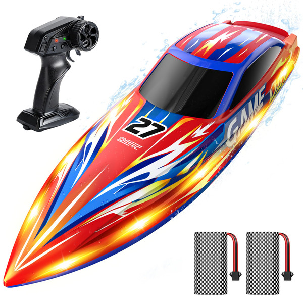 DEERC High Speed RC Boat for Kids, 25+KPH, Capsize Recovery, 30 Mins