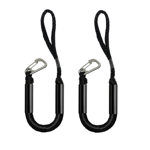 Bungee Dock Line with Hook for Boats 2FT 2 Pack, Stretchable Boat Dock Lines with Built-in Bungee Cord & Foam Floats, Quick Dock Rope for Jet Ski Pontoon Kayak PWC (Black, 2 Feet)