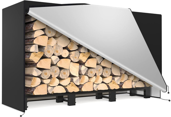 SunyesYoon Firewood Rack Outdoor 4ft with Waterproof Cover - Heavy Duty Log Racks Indoor Holder, Upgraded Adjustable Fire Wood Racks, Storage Organizer Stand Tool for Fireplace, Black