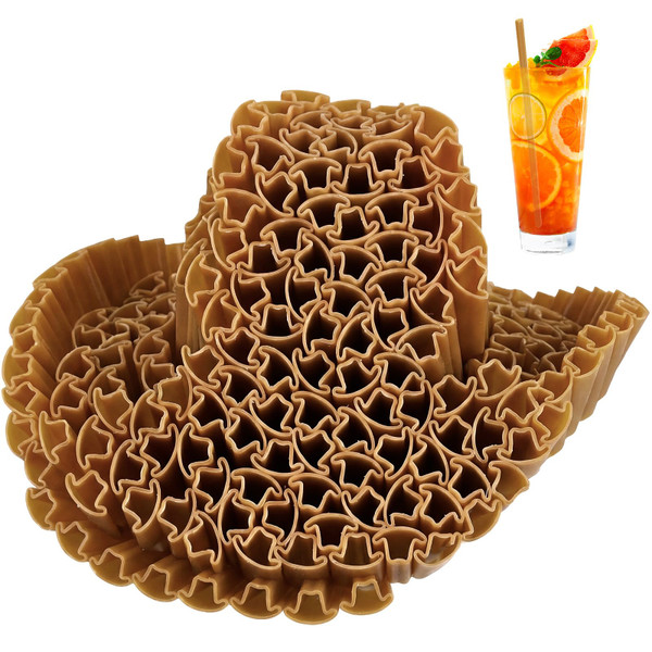 Potchen 50 Cowboy Hat Shape Plastic Straws Disposable Drinking Straw Bulk for Western Cowboy Party Bachelorette Rodeo Party Supplies (Brown)