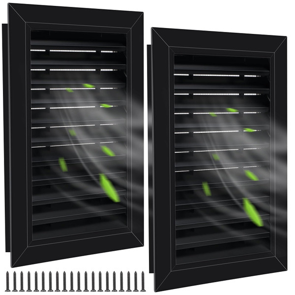 Gisafai 2 Pcs 12" x 18" Gable Vent Aluminum Alloy Wall Vents Shed Attic Vent with Screen Return Air Grill with Screws, for Ventilation Exterior Doors Wall House (Black)