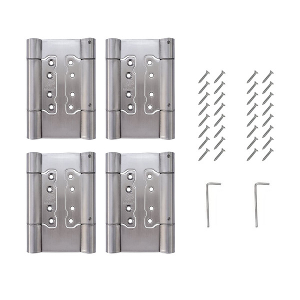 2 Pairs (4X) of 5" 304 Stainless Steel 3mm Thick Non-Mortise Self Closing Double Action Spring Hinges Cafe Saloon Door Swing Hinge