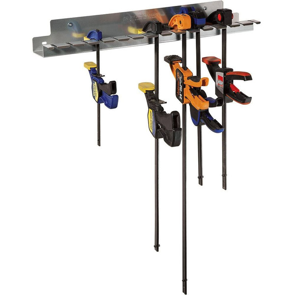 Quick-Release Bar Clamp Rack – Tool Storage Rack Holds 15 Bar Clamps - Sturdy Galvanized Steel Bar Clamp Rack - 24-3/8" Long Clamp Rack Woodworking Drilled 16" on Center for Mounting to Wall Studs