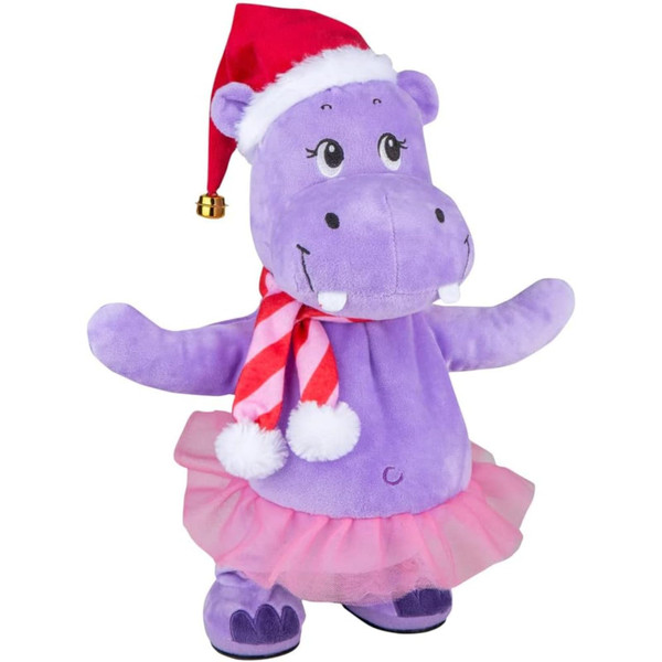 Winter Wonder Lane Animated Hippo Plush Musical Christmas Character - Singing Dancing Christmas Decor - Sings: I Want A Hippopotamus for Christmas
