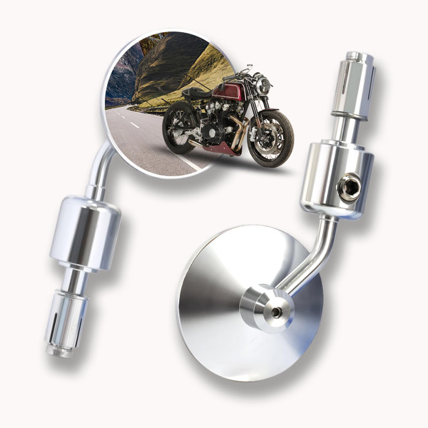 7/8'' Vintage Motorcycle Bar End Mirrors, CNC Rear View Side Mirror Silver