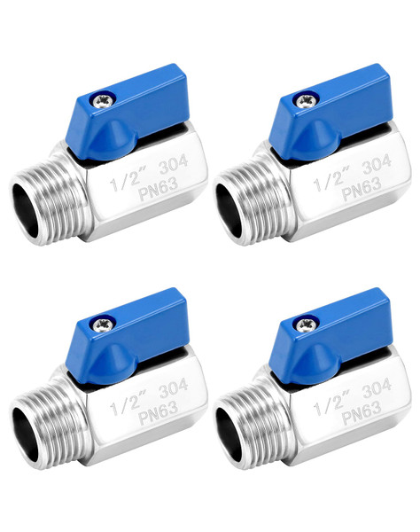 QWORK Mini Ball Valve, 4 Pack 1/2" NPT Thread Female and Male 304 Stainless Steel Shut-Off Valves