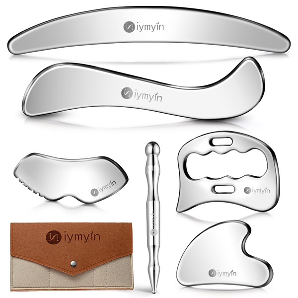 6-in-1 304 Stainless Steel Muscle & Fascia Scraper Tool Set, for Body Skin Massage and Sore Muscles, Myofascial, Iastm Tools, Soft Tissue Mobilization Tools, Full Body Gua Sha Kit, Gift-for Her