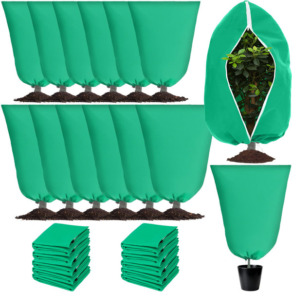 Wesnoy 12 Pcs Plant Covers Frost Protection 2 Sizes with Zipper, Green