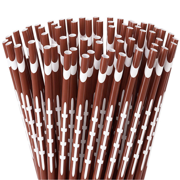 Honeydak 50 Pieces Football Reusable Straws Bulk 9" Sports Hard Plastic Drinking Straws for Beverage Cocktail Mason Jar Tumbler Football Sports Themed Birthday Wedding Tea Party Supplies