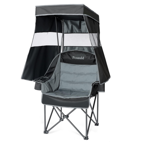 Camping Chair with Canopy Shade Heavy Duty Folding Chair with Umbrella Cup Holder Oversized Beach Chairs with Canopy for Adults Portable Padded Outdoor Lawn Chair for Sports Events Fishing, 500LBS