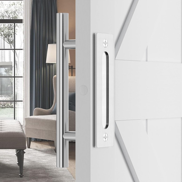 SMARTSTANDARD 12" Sliding Barn Door Handles, Stainless Steel, Two-Side