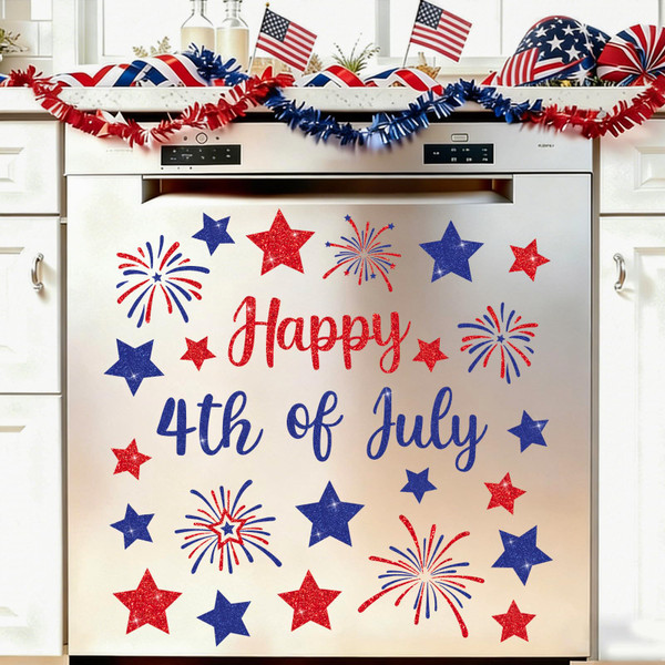 AnyDesign 37 Pcs Happy 4th of July Dishwasher Magnets Red Blue Patriotic Star Firework Kitchen Magnetic Stickers Decoration for 250th Anniversary Independence Day Fridge Refrigerator Car Garage Door