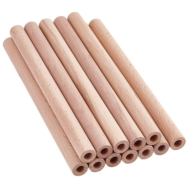 OLYCRAFT 12Pcs 7.9x0.6 Inch Hollow Wood Sticks Round Wooden Dowel Rod with 0.3 Inch Hole Unfinished Beech Wood Rods Natural Wood Round Rods for DIY Crafts Arts Projects
