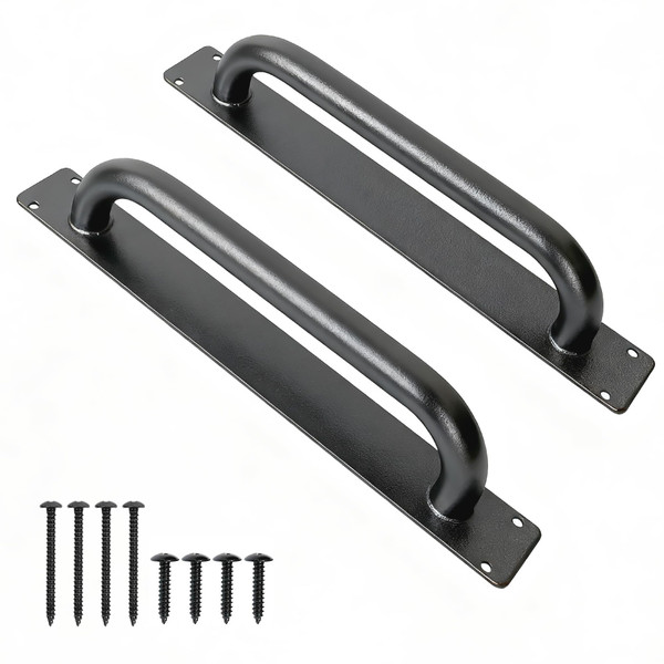 Purife 2 Pack 12 Inch Heavy Duty Steel Barn Door Handles Black, Metal Power Coated Modern Gate Pulls for Outdoor Fence Garden Patio, Interior Closet Cabinets Door Pulls